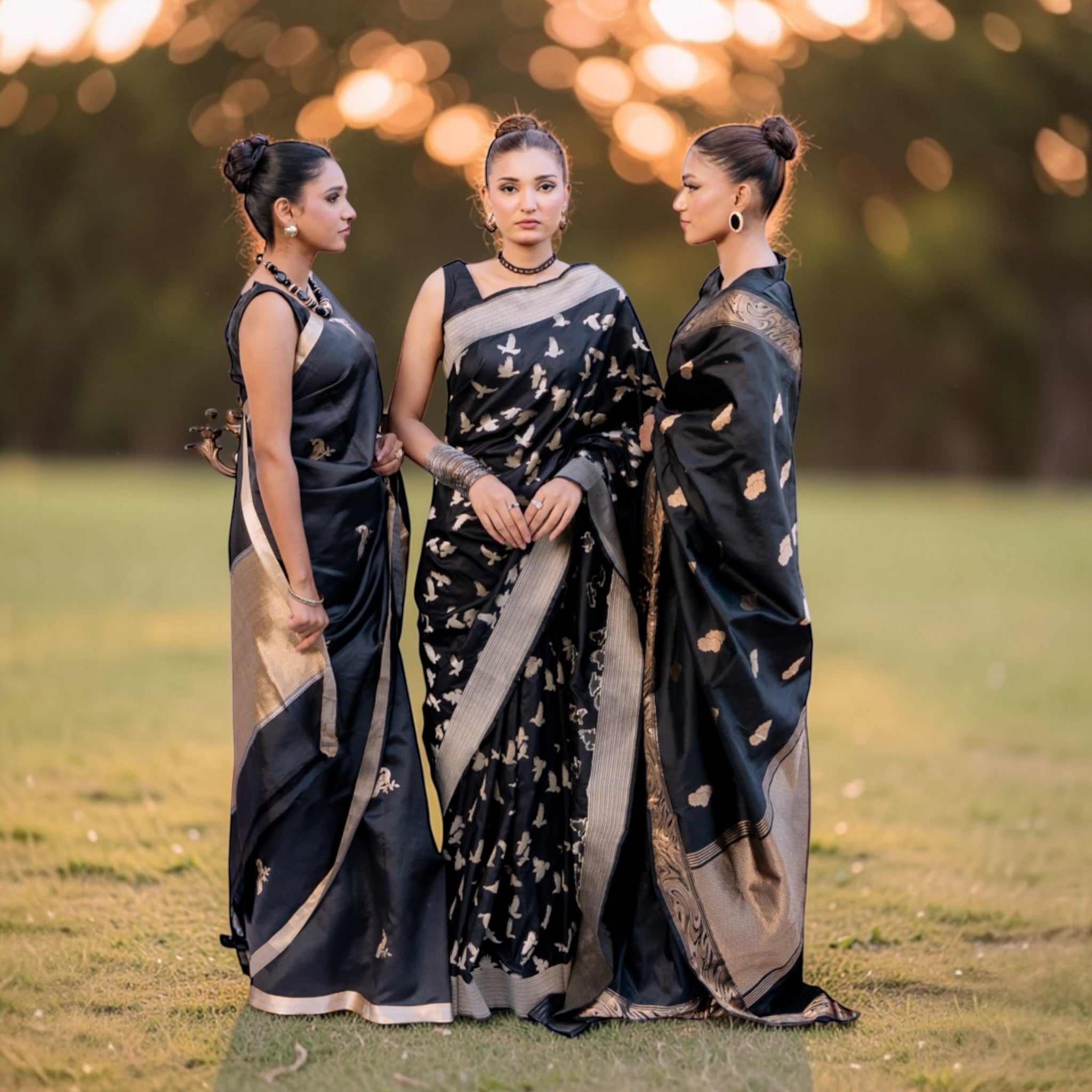 Black handwoven Banarasi silk saree -  LUNARAE LONDON