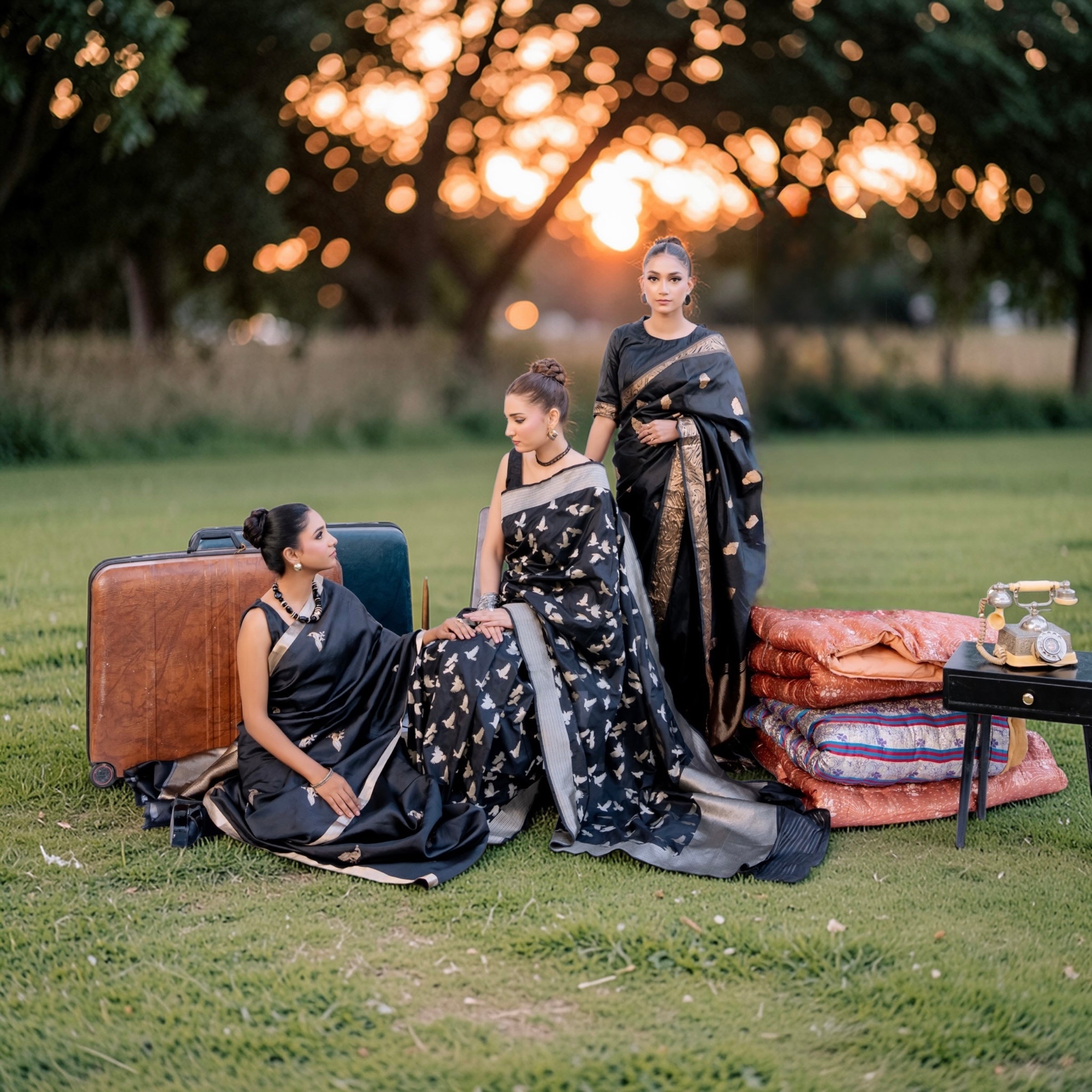 Black Pure handwoven Banarasi saree UK by Lunarae London