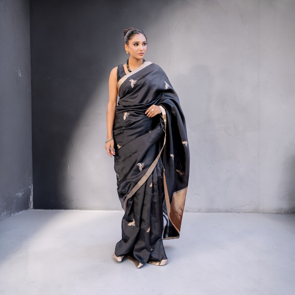 Black Handwoven Banarasi Saree UK - Lunarae London