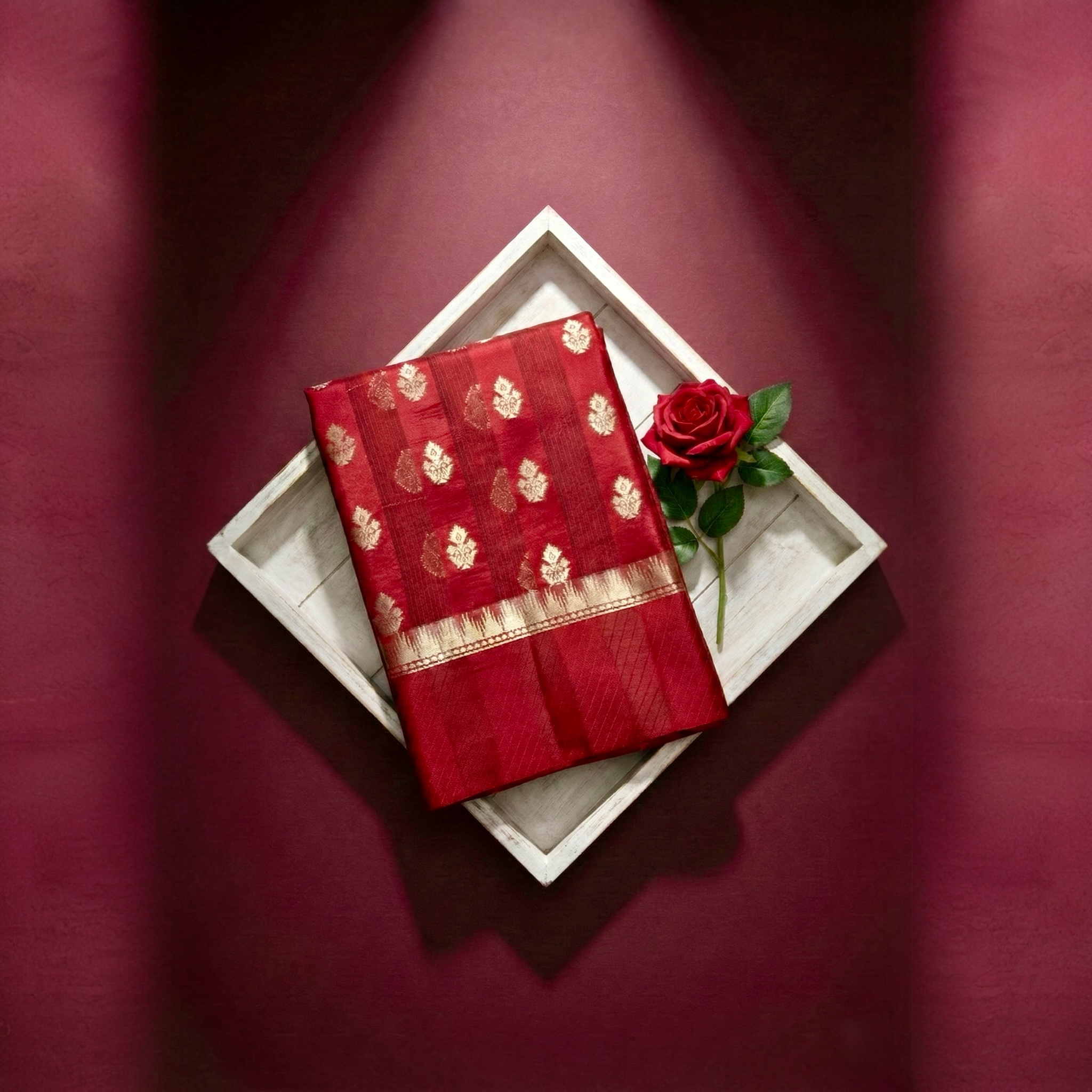 Red Puna silk and Kora silk Banarasi saree from Sacred Hues collection
