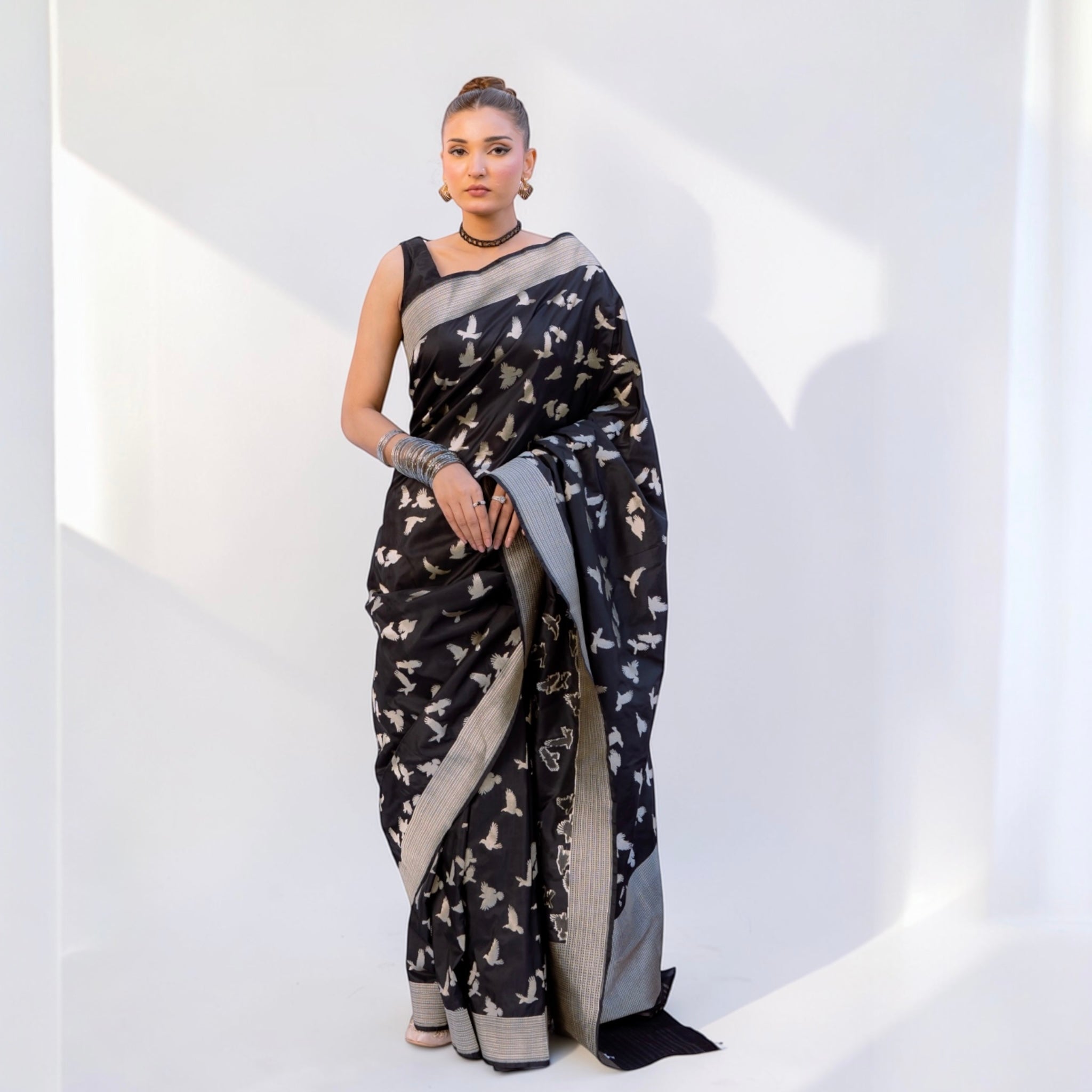 Black Birds handwoven banaraasi saree Lunarae London
