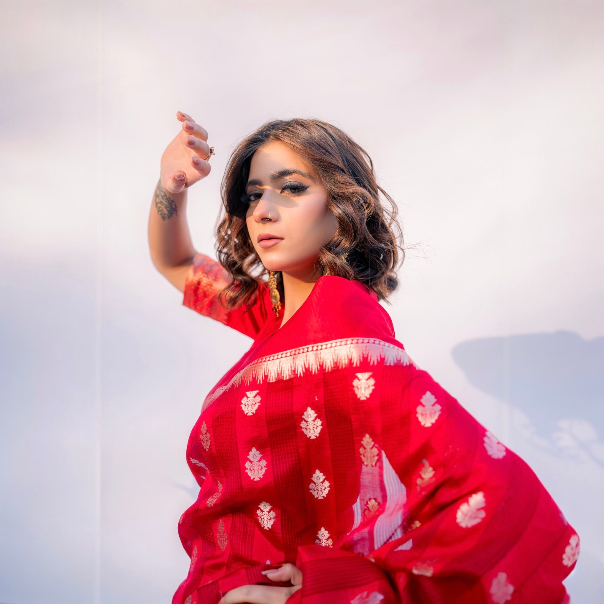 red banarasi sari saree by lunaraé london