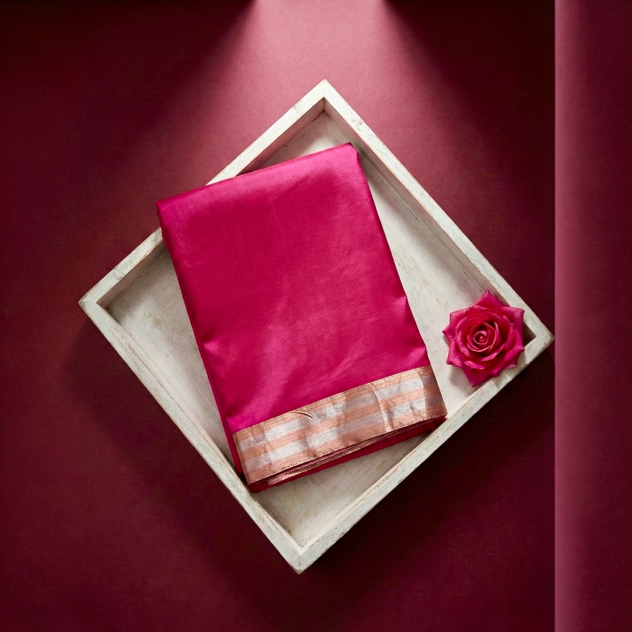 Royal pink Puna silk Banarasi saree with satin border from Sacred Hues collection
