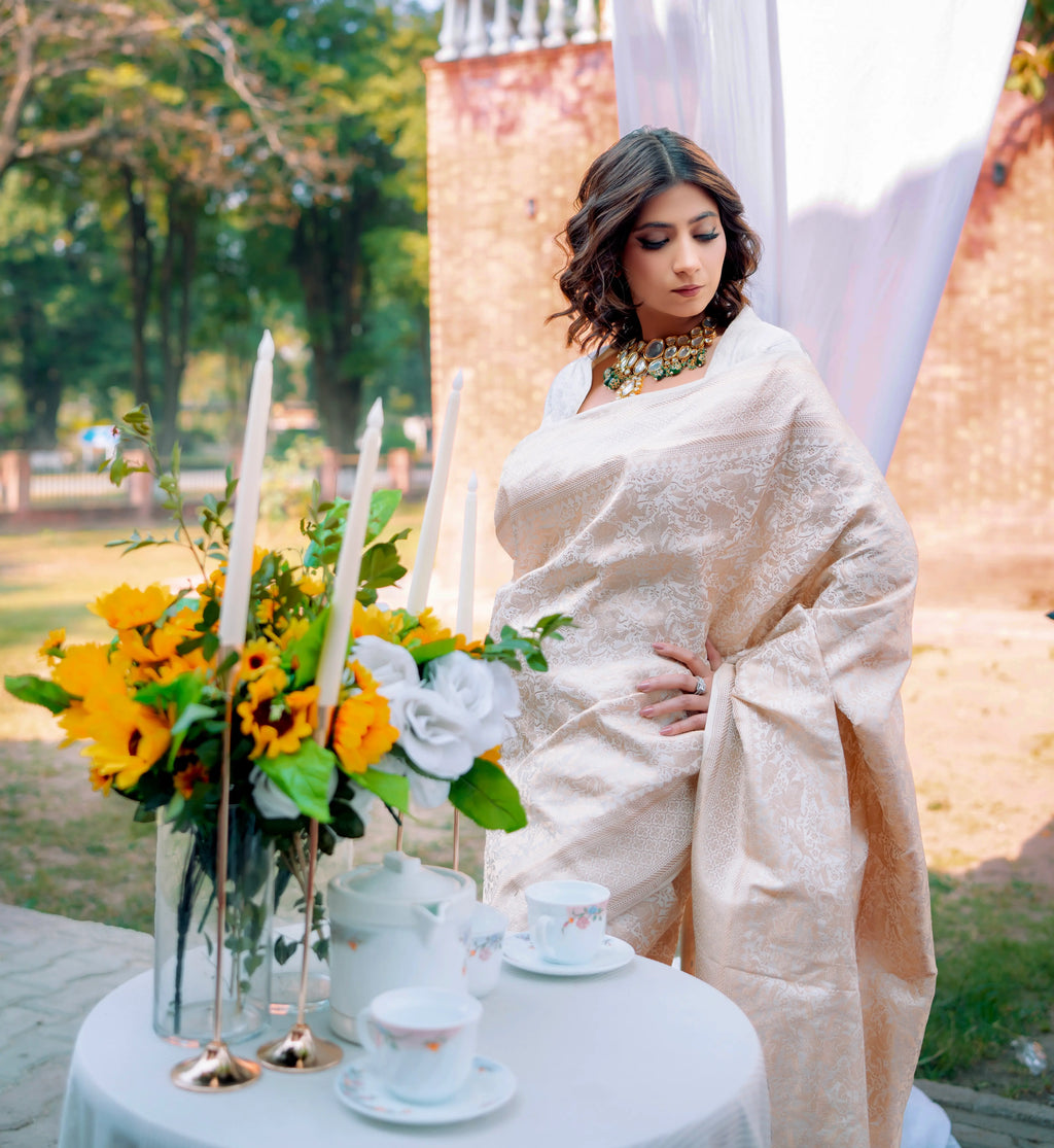 Ivory Whisper 1.3 | Handwoven Banarasi Saree