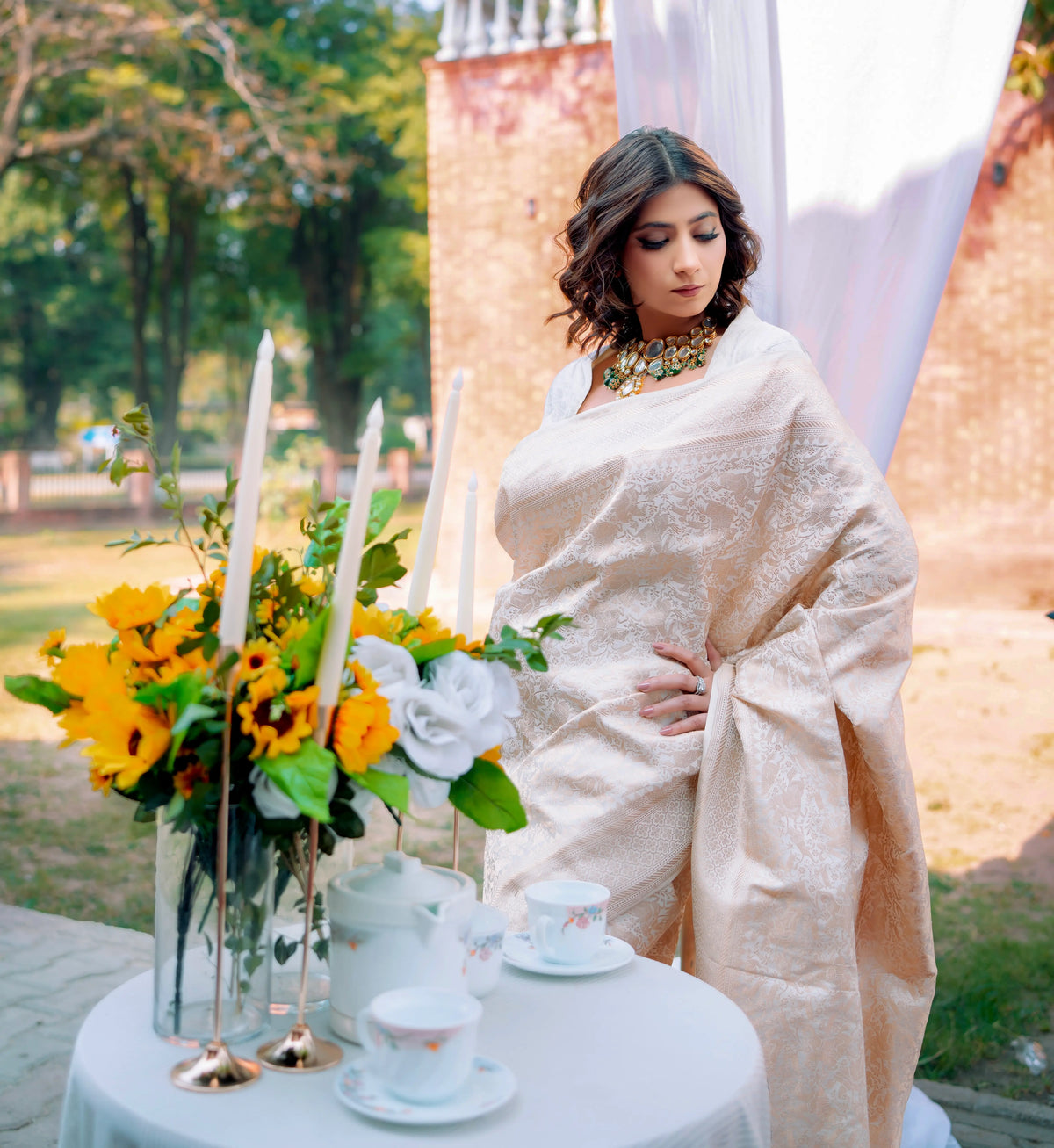 Ivory Whisper 1.3 | Handwoven Banarasi Saree