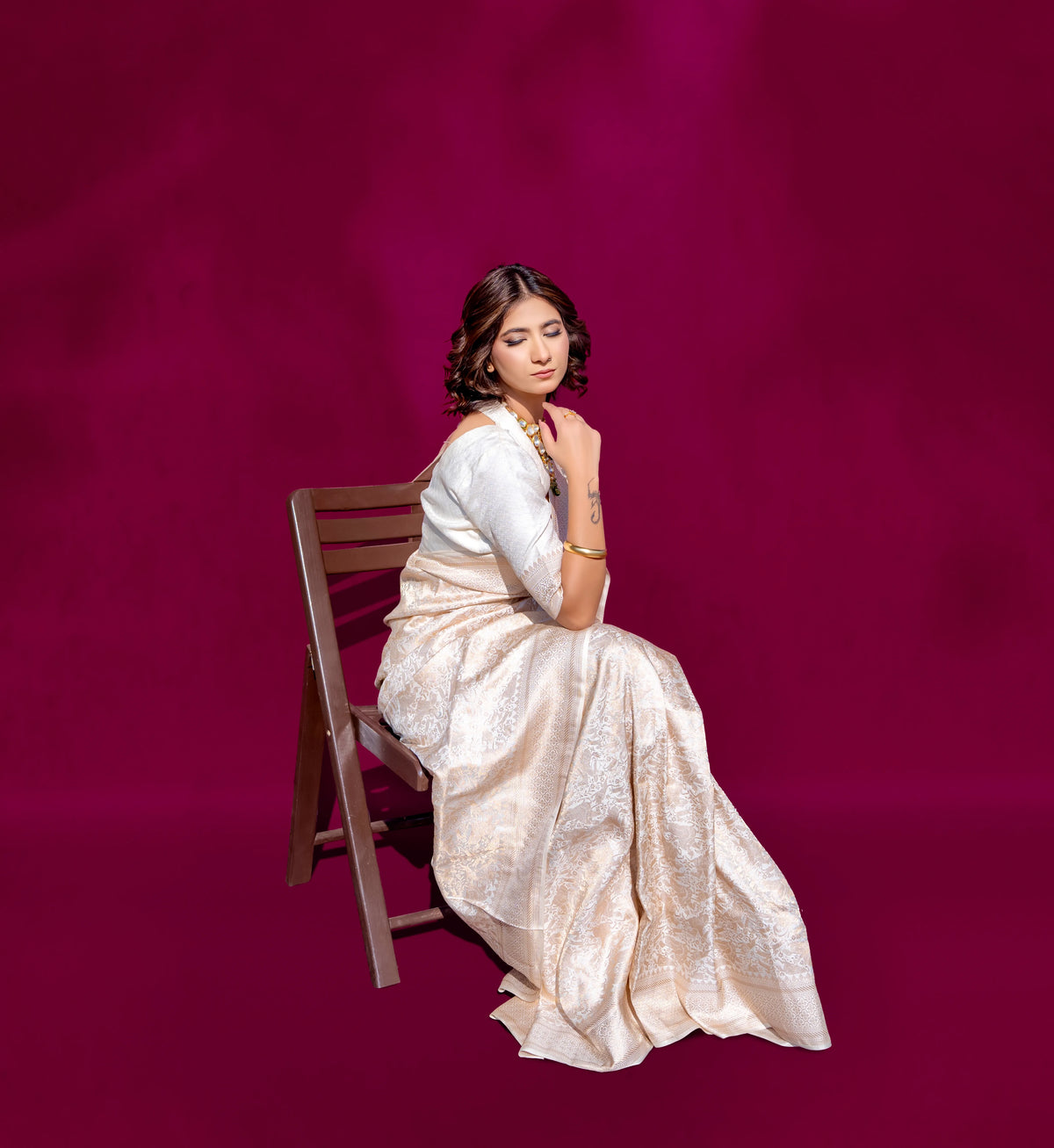Ivory Whisper 1.3 | Handwoven Banarasi Saree