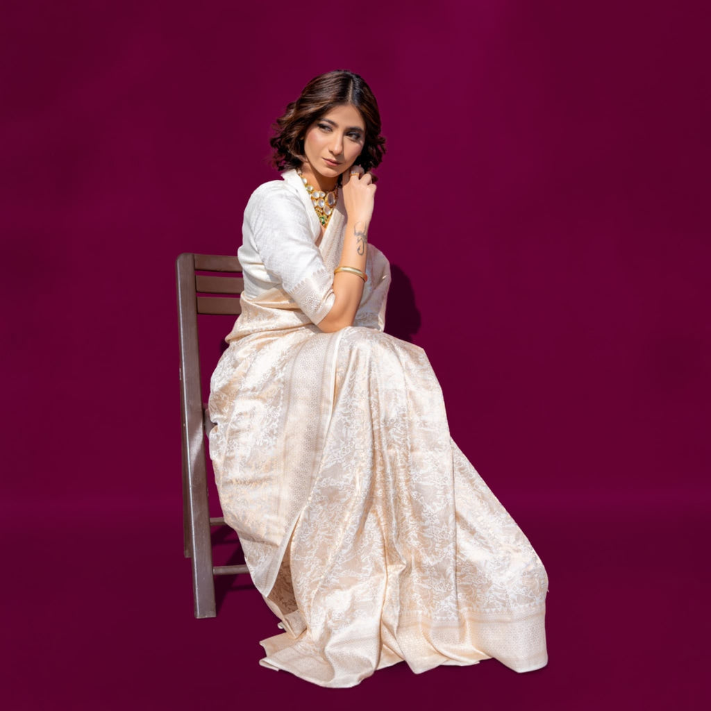 Ivory Whisper 1.3 -Handwoven Banarasi Saree