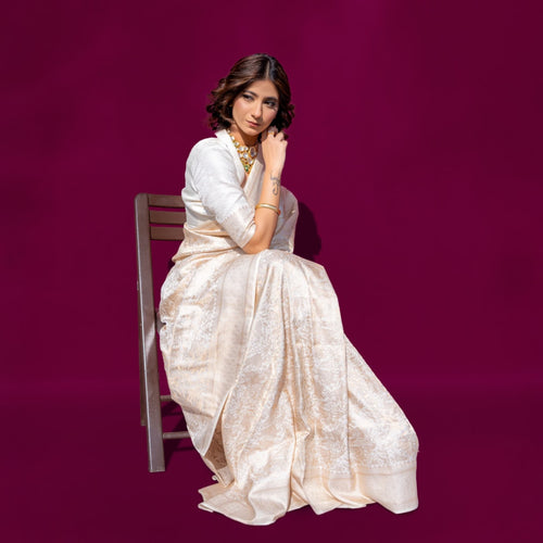 Ivory Whisper 1.3 -Handwoven Banarasi Saree