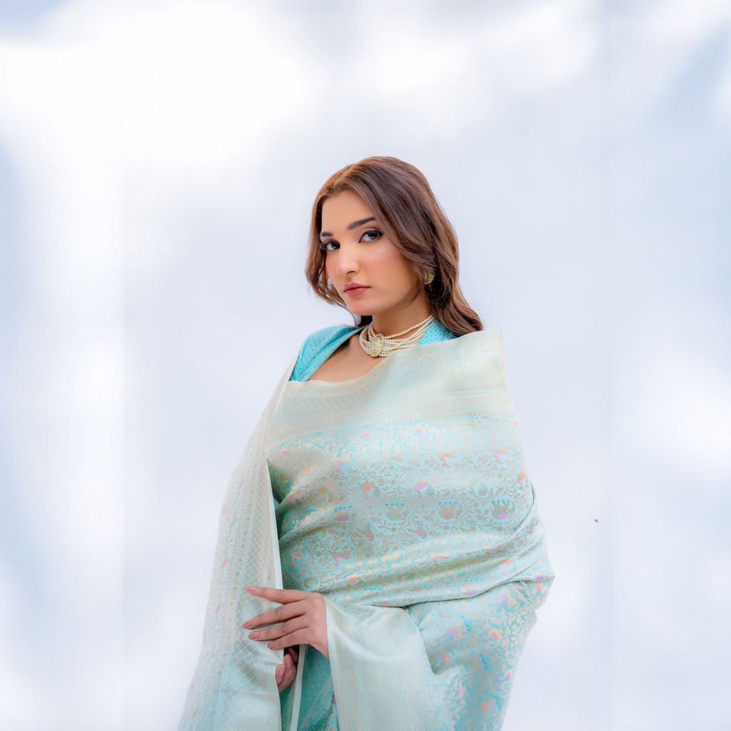 blue handwoven banarasi saree - Lunarae London
