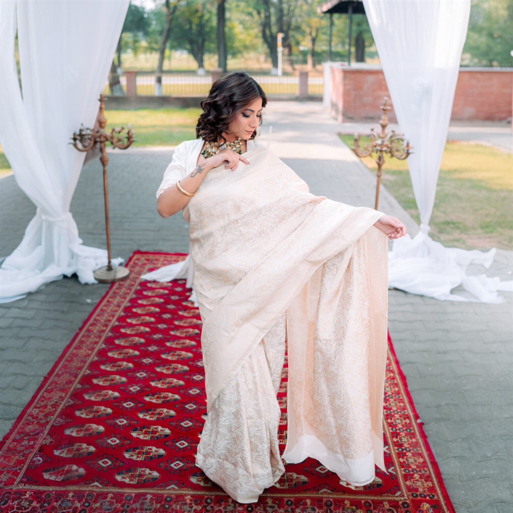 Ivory Whisper 1.3 -Handwoven Banarasi Saree