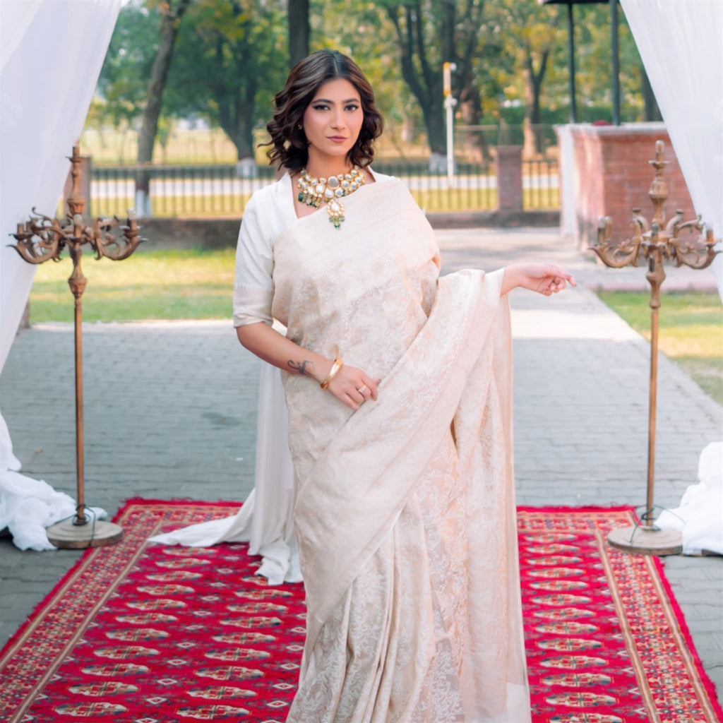 Ivory Whisper 1.3 -Handwoven Banarasi Saree