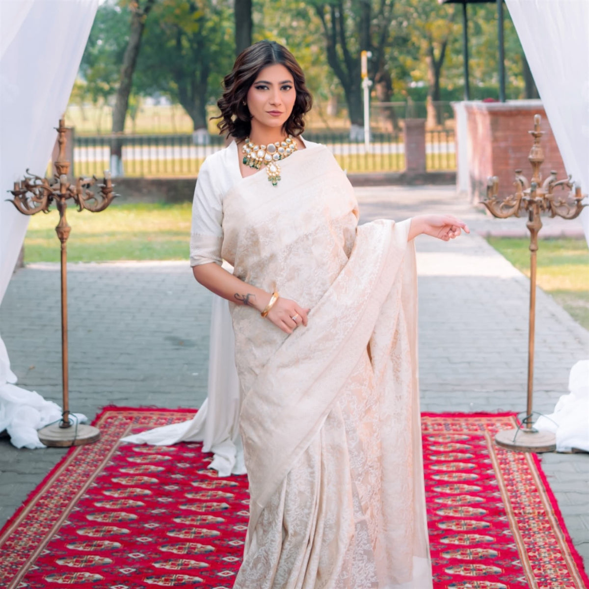 Ivory Whisper 1.3 -Handwoven Banarasi Saree