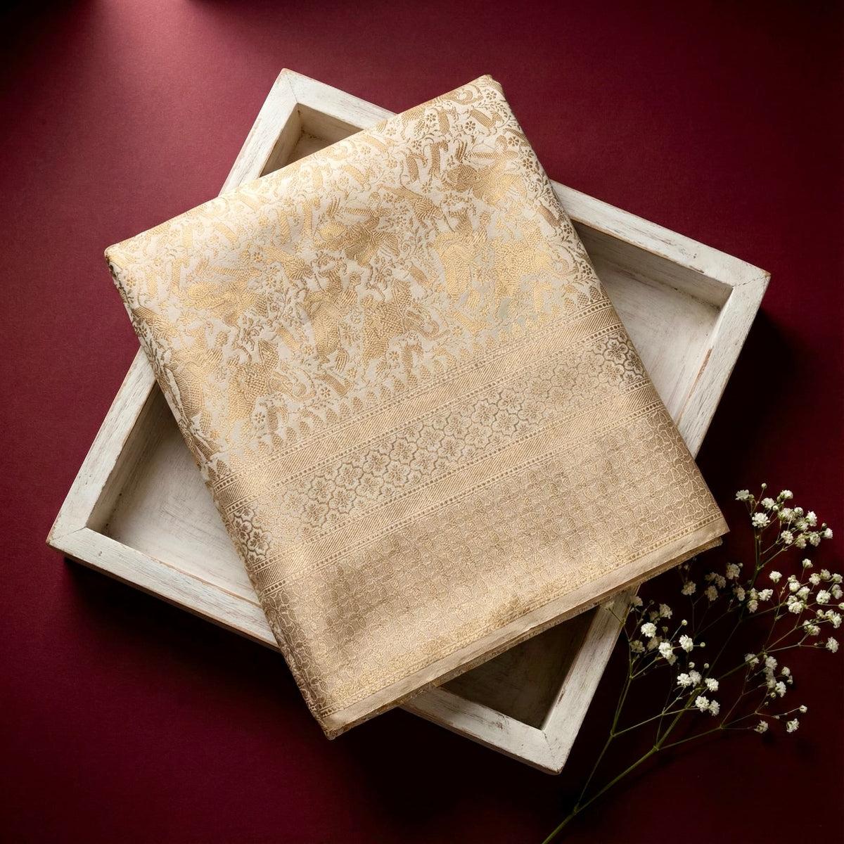 Pure handwoven banarasi saree on tray