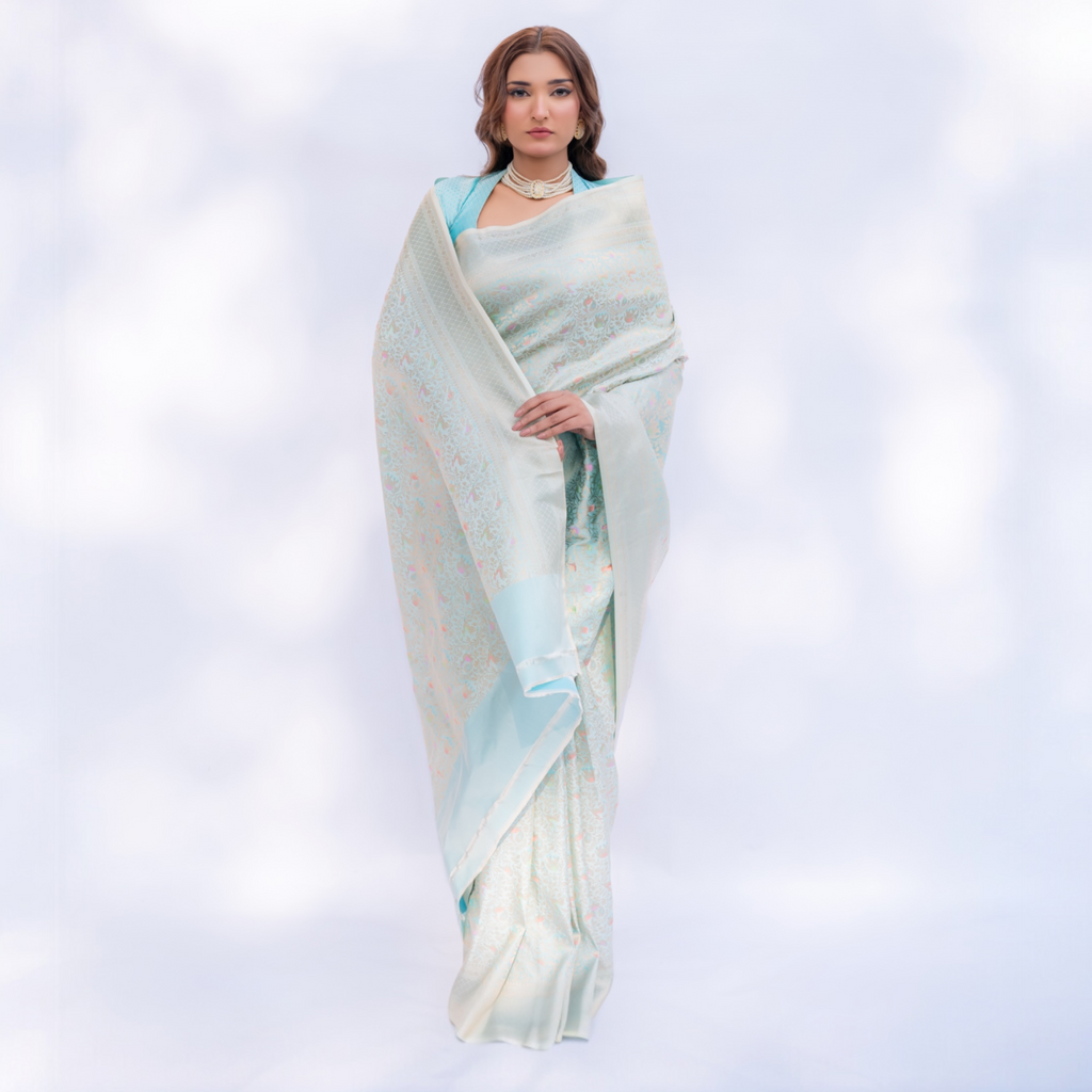 blue handwoven banarasi saree - Lunarae London