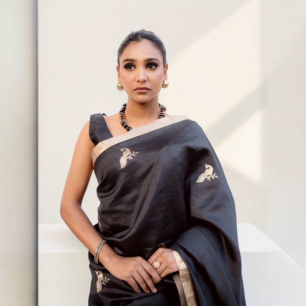 Black Handwoven Banarasi Saree UK - Lunarae London