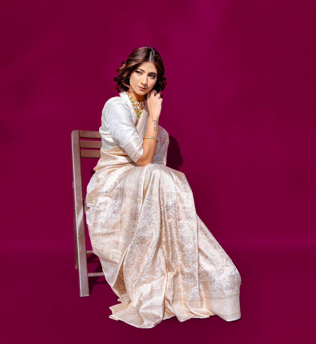Ivory Whisper 1.3 | Handwoven Banarasi Saree