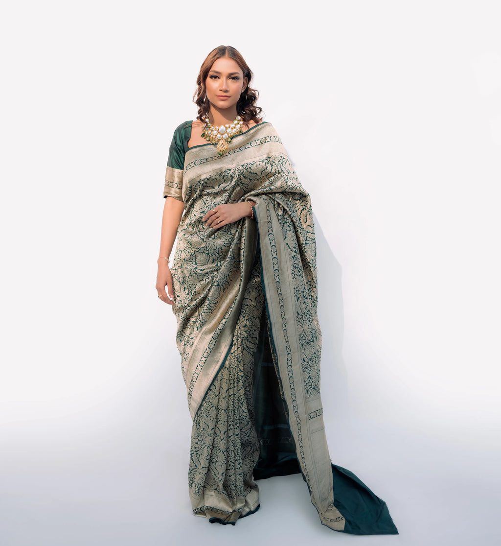 Emerald Reign | Handwoven Banarasi Saree