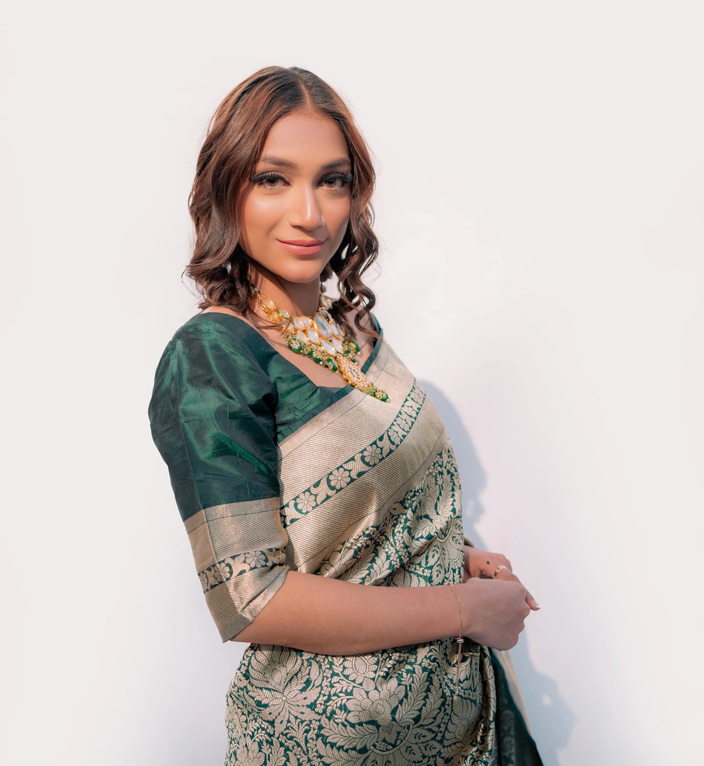 Emerald Reign | Handwoven Banarasi Saree
