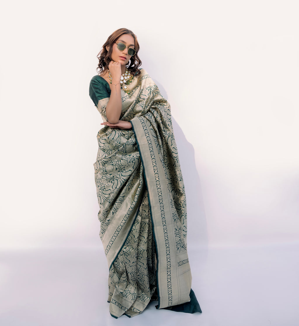 Emerald Reign | Handwoven Banarasi Saree