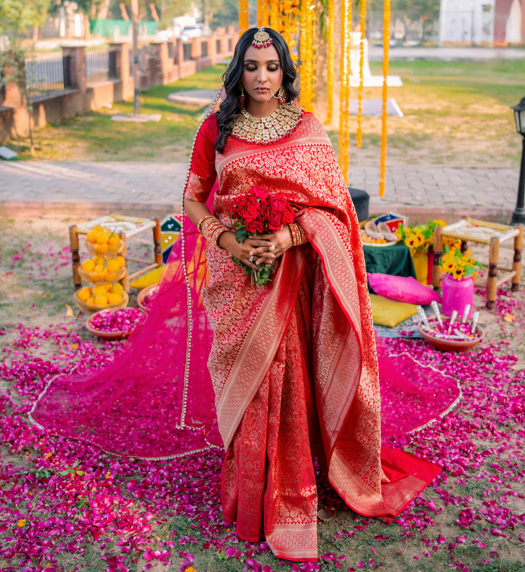 Scarlet Dynasty | Handwoven Banarasi Saree