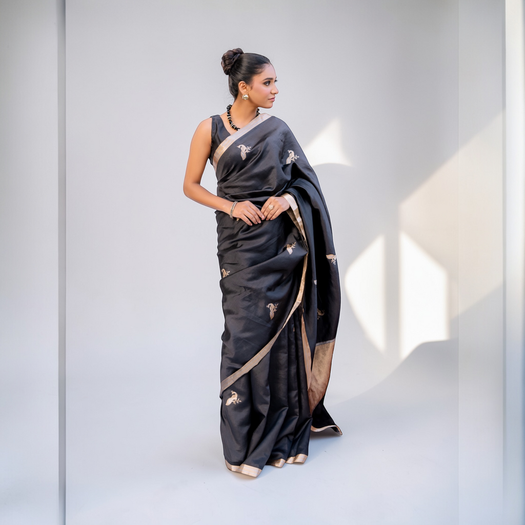 Black Handwoven Banarasi Saree UK - Lunarae London