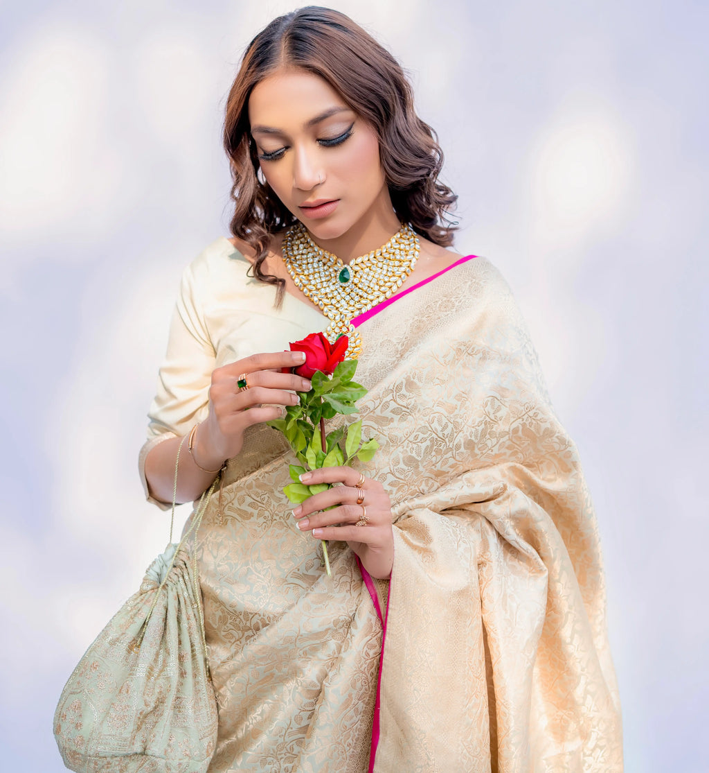 Ivory Whisper 1.1 | Handwoven Banarasi Saree