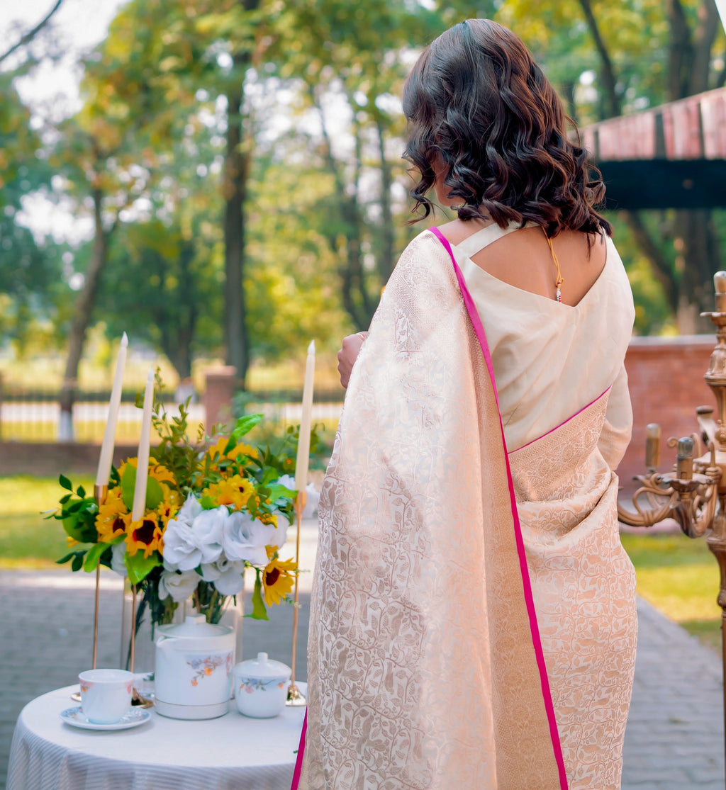 Ivory Whisper 1.1 | Handwoven Banarasi Saree