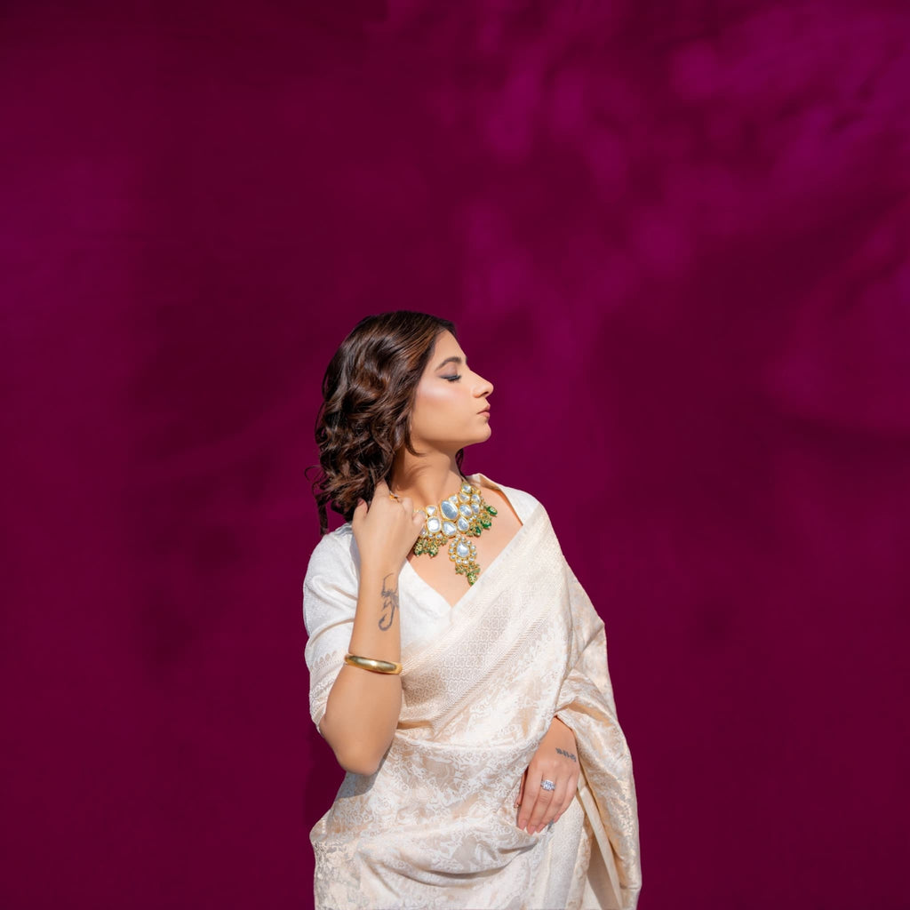Ivory Whisper 1.3 -Handwoven Banarasi Saree