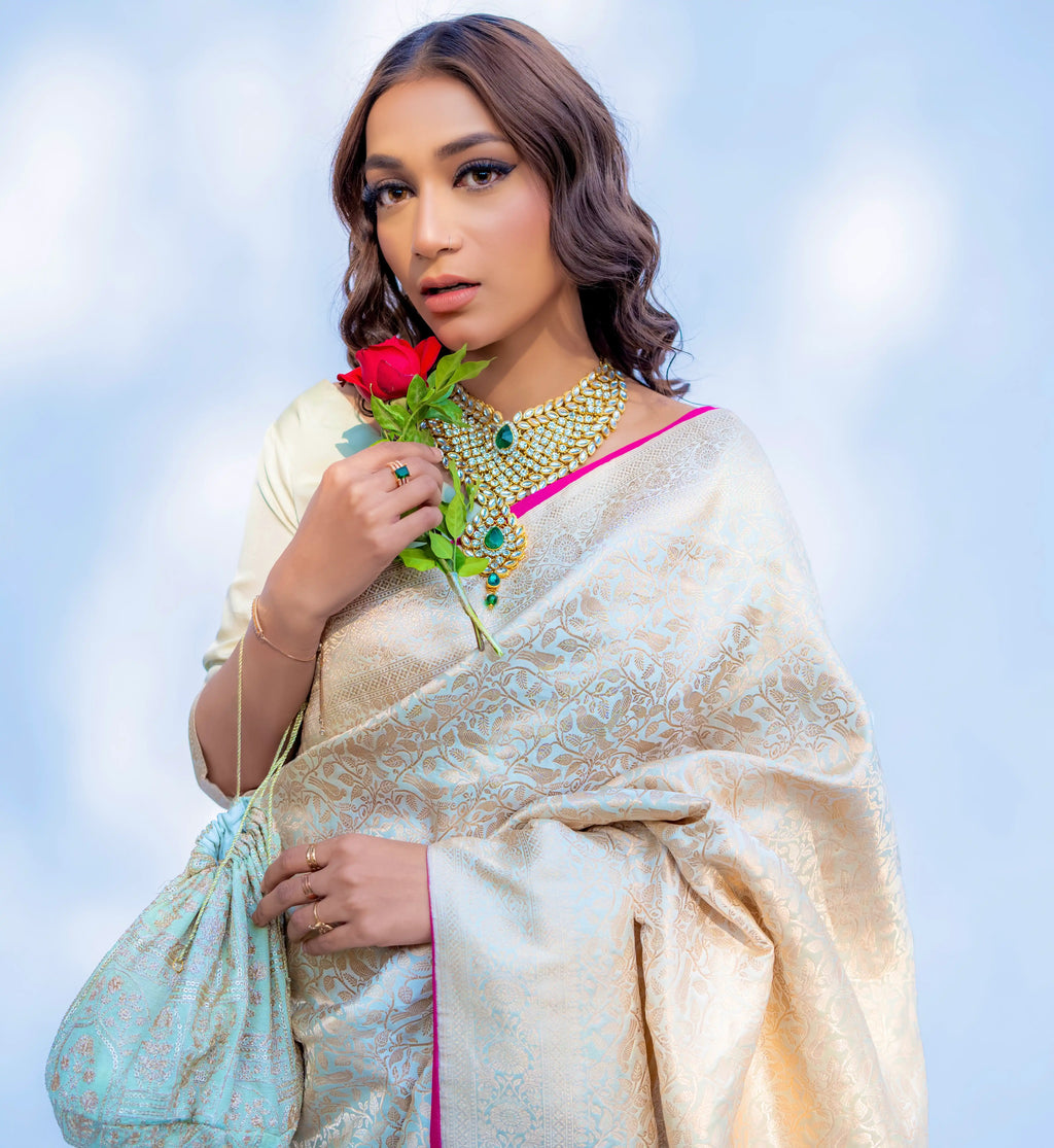 Ivory Whisper 1.1 | Handwoven Banarasi Saree