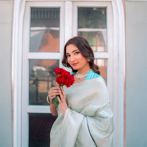 blue handwoven banarasi saree - Lunarae London