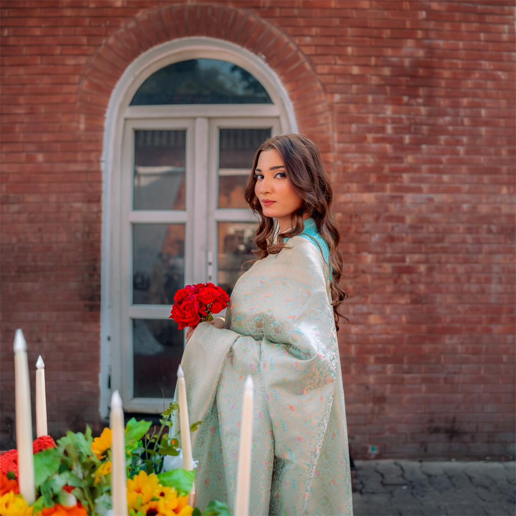 blue handwoven banarasi saree - Lunarae London