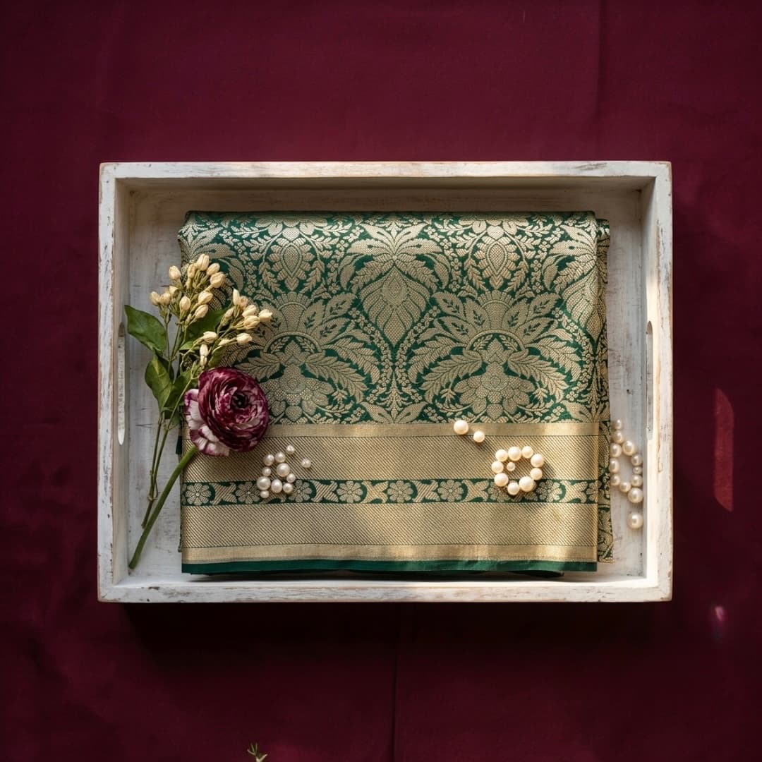 Emerald Reign | Handwoven Banarasi Saree