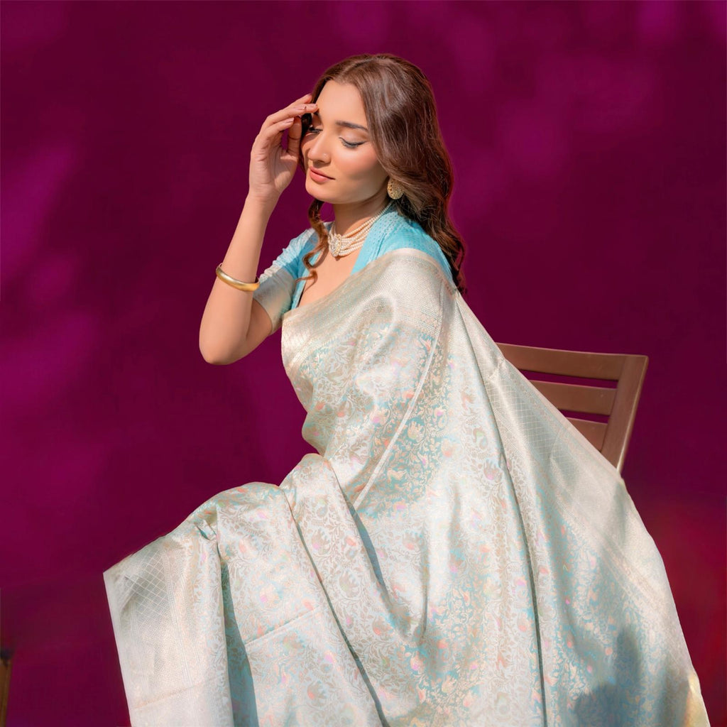 blue handwoven banarasi saree - Lunarae London