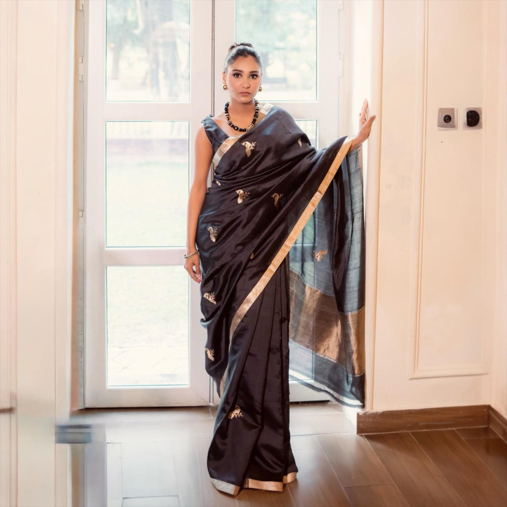 Black Handwoven Banarasi Saree UK - Lunarae London