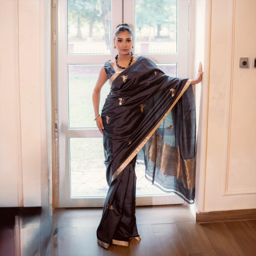 Black Handwoven Banarasi Saree UK - Lunarae London