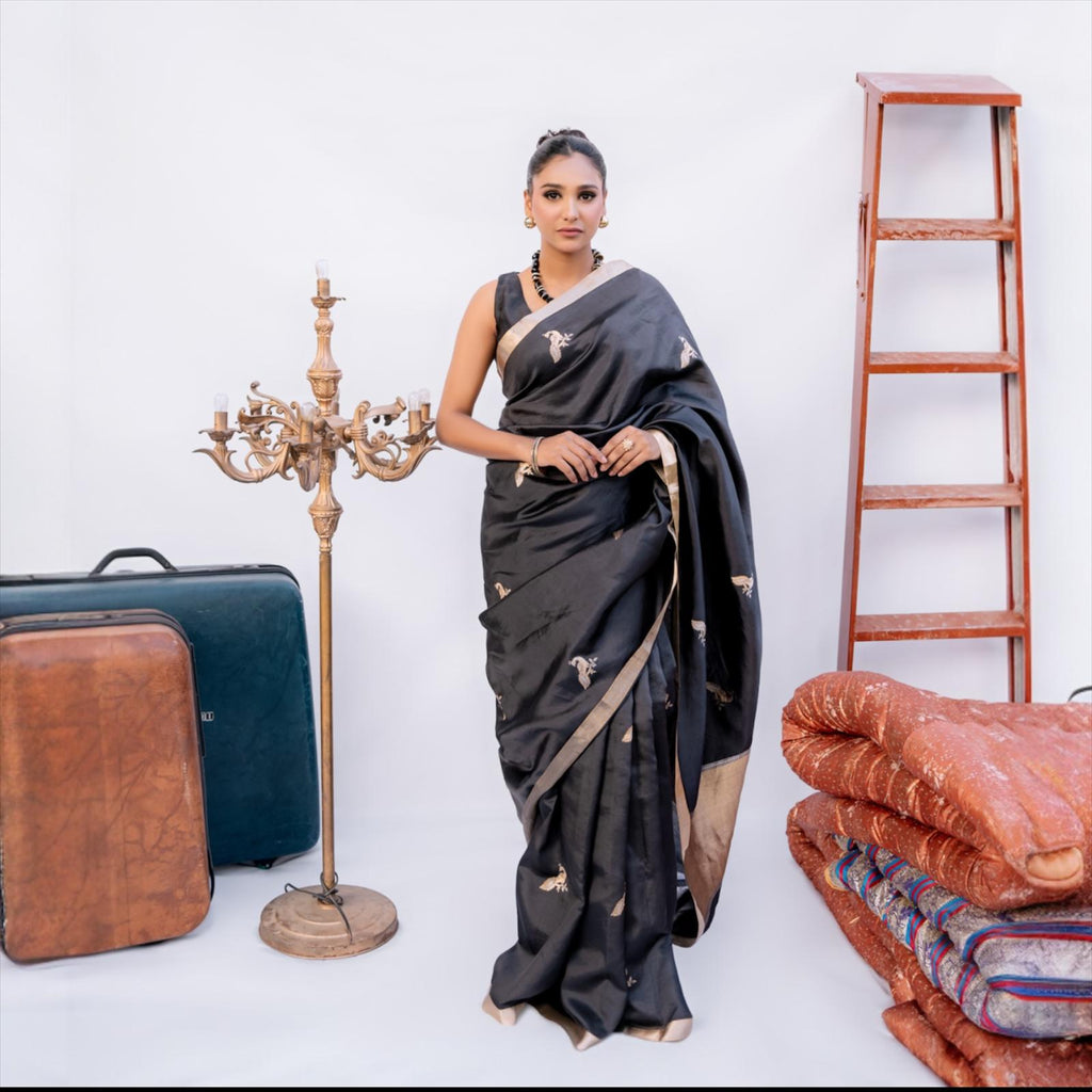 Black Handwoven Banarasi Saree UK - Lunarae London